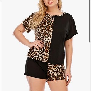 Leopard shorts and shirt tracksuit set